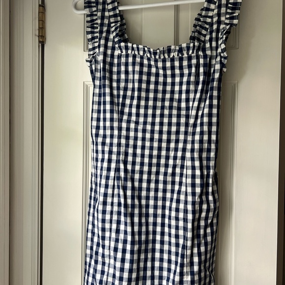 Jcrew Navy Gingham mini dress with ruffle detail Sz 0 - Picture 2 of 7
